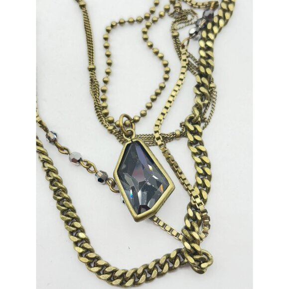 Silpada Layered Brass Necklace With Faceted Black Stone Pendant - Picture 2 of 5